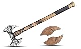 NovaHaven Handgefertigte Dekorative Axt – Klinge aus Kohlenstoffstahl mit Eschenholzgriff – Verschiedene Klingendesigns mit Ledergriff – Inkl. Schutzhülle – 4 Varianten (Dual Blade)