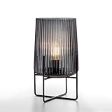 MJ PREMIER Tischlampe Kabellos, Tischlampe Outdoor Tischleuchte ohne Kabel mit Timerfunktion Dekorative Batteriebetrieben Tischlampe Nachttischlampe Glaslampe für Schlafzimmer Wohnzimmer (Grau, Klein)