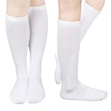 Yolev 2 Paar Weiß Wadensocken Lange Socken Damen Kniestrümpfe Baumwolle Socken Weiß Schulsocken für Mädchen Bequeme und Atmungsaktive Kniestrümpfe für Damen Mädchen Schulparty Tanz
