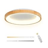VOMI Holz LED Deckenleuchte Schlafzimmer, Deckenlampe Wohnzimmer Dimmbar mit Fernbedienung, Bürodeckenleuchten Runde Holzlampe Innen Acryl Lampe Schlafzimmerlampe Büro Deckenbeleuchtung, 24W 40cm