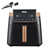 Ninja Heißluftfritteuse MAX PRO, 6,2 L, ölfrei, große Schublade, Rösten, Backen, Air Fry, Antihaftbeschichtet, Spülmaschinenfester Korb & Crisper Gittereinsatz, Silikonzange, Schwarz/Kupfer, AF180EUCP