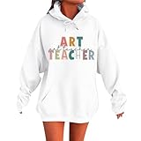 Unisex Winter Fach Lehrer Brief Druck Langarm Tasche Kapuzen Fleece Sweatshirt Hoodie Mit Reißverschluss Damen (White, XXL)