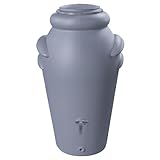Regentonne 200L Grau im Antik-Design – Frostsicher, UV-beständig & inkl. Wasserhahn, Deckel & Pflanztopf