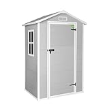 Wasabi - Kunstharz Gartenunterstand Aqua 1,4 mit Fenster - Inklusive Boden - Satteldach - Weißgrau - Außenhäuschen - Lager- und Aufbewahrungsschuppen - 1,37 m²