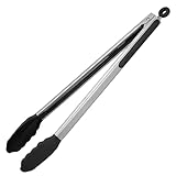 U-Taste 40cm Silikon-Küchenzange 315℃ hitzebeständige Kochzange mit fest versiegelten Antihaft-Gummispitzen & silikonbeschichtetem Stahlgriff & glatter Verriegelung zum Servieren von Grill (Schwarz)