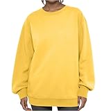 Damen Sweatshirt Pullover Basic Sport Langarm Rundhals Pulli Fall Winter Freizeit Oversize Tops Leicht Pullover Einfarbig Baumwolle Oberteile für Alltag (Gelb, XXL)