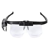 XDLEDMKIZ Stirnband-Lupenbrille mit Licht, freihändige LED-beleuchtete Kopfhalterungslupe mit 3 abnehmbaren Linsen, Doppelschlitz für Uhren, elektronische Reparatur, Lesen, Nähen,