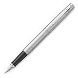Parker Jotter Füller | Edelstahlschaft mit Chromzierteilen | Füllfederhalter mit mittlerer Feder | Schulsachen und bürobedarf | blaue Tinte | Geschenkbox