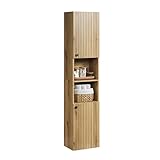 trendteam smart living - PureBliss - Hochschrank - Eiche - Badezimmerschrank in moderner Rillenoptik - edle Metallgriffe - (BxHxT) 40 x 186 x 31 cm - 2 praktische Einlegeböden - kratzfest
