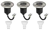 3er Set Bodeneinbauleuchte Rund IP67 Wasserdicht 230Volt AC GU10 5Watt LED Leuchtmittel Warmweiss 400Lumen 3000K Befahrbar Edelstahl Rostfrei Gehwegbeleuchtung Gartenbeleuchtung