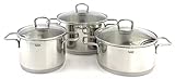Silit Alicante Kochtopf Edelstahl-Topfset, 3-teilig mit Glasdeckel, Induktionsgeeignet, 16-20 cm, 1,9-3,3 L