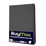 Buymax® Topper Spannbettlaken 180x200 cm Spannbetttuch 100% Baumwolle Jersey für Matratzentopper bis 12 cm Matratzenhöhe Bettlaken für Boxspringbett Topper, Anthrazit