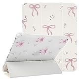 NITITOP Hülle für iPad 9./8./7. Generation 10,2 Zoll 2021/2020/2019 mit Stifthalter Schleife Muster Dreifach Ständer Weiche TPU Stoßfeste Schutzhülle - Schleife Blume