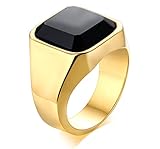 JewelryWe Schmuck Siegelring Herren-Ring Edelstahl Glas Stein Klassiker Viking Ringe Bandring mit Gravur Geschenke für Männer Gold Größe 57