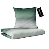 bugatti Bettwäsche 135 x 200 cm - 100% Baumwolle, Reißverschluss, anschmiegsam, weich & waschbar, Mako Satinbettwäsche gestreift grün grau