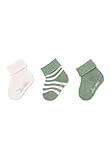 Sterntaler Baby Jungen Baby Socken GOTS Söckchen 3er-Pack Ringel Strümpfe - Socken Baby - mit Ringel Motiv und uni - grün, 14