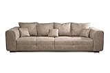 CAVADORE Big Sofa Mavericco / XXL Love Seat im modernen Design in Lederoptik / Inklusive Rückenkissen und Zierkissen / 287 x 69 x 108 cm (BxHxT) / Mikrofaser Beige