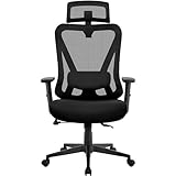 Yaheetech Bürostuhl Ergonomisch, Schreibtischstuhl mit Verstellbarer Kopfstütze, Armlehnen, Lendenwirbelstütze, Verschließbar Drehstuhl mit 90°-130° Liegefunktion höhenverstell Schwarz