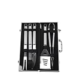 Grillbesteck-Set mit großem Rohrgriff, Edelstahl-Aluminium-Gehäuse, Gabel, Spatel, Drahtbürste und Grillwerkzeugen(5-Piece Set)