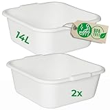 Novaliv 2X Spülschüssel eckig 14L, 38x38 cm, Weiß, BPA-frei Spülmaschinenfest Ideal für Küche und Camping, Wanne, Große Plastikschüssel, Waschschüssel eckig, Waschwanne, Abwaschschüssel