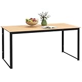 Outsunny Gartentisch für 6 Personen 160 x 80 cm Wetterfest Balkontisch mit Holzoptik Lamellendesign, Buffettisch Metall Campingtisch Terrassentisch Outdoor Esstisch für Garten, Terrasse Balkon Teak