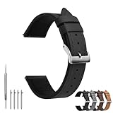 TODYSTRAP Uhrenarmband 20mm Leder, Schwarz Uhrenarmbänder für Herren, Ersatz Weiche Uhrenarmbänder, Smartwatch Armband mit Schließe Edelstahl, 18mm 20mm 22mm 24mm