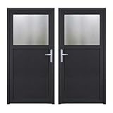HORI® Kellertür Haustür aus Kunststoff Nebeneingangstür Komplettset Hauseingangstür weiß/anthrazit I Farbe: anthrazit (innen weiß) I DIN rechts I Modell: Türgriff I 198 x 88 cm