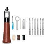 WUTA Leder Nähset, Ledernadel Handnähapparat, Leder Nähahle mit 10 Großen Titanbeschichteten Nadeln, Profinähahle Lederwerkzeug（0.55mm