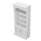 HEEPDD Puppenhausschrank aus Holz Im Maßstab 1:12, Möbel Puppenhaus Bücherregal 4-stöckiges Regal mit 2 Türen Massivholz für Puppenhausmöbel Zubehör Puppenhausschrank aus Holz Im Maßstab 1:12,