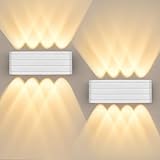 GeyouLux LED Wandleuchte Innen IP65, 8W Wandlampe mit 8 Lichtquellen, 2700K Warmweiß Außenwandleuchte, Moderne Design LED Wandbeleuchtung für Wohnzimmer Flur Balkon Treppenhaus, 2 Stück Weiß