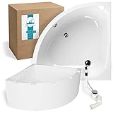 Calmwaters® Eckbadewanne Komplettset 120x120 cm mit Wannenträger & Ablaufgarnitur, Acrylwanne Modern Small 2, Duo-Badewanne für 2, Set Badewanne komplett, Eckwanne 120 x 120 cm, Weiß, 99000046