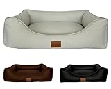 elropet Hundebett orthopädisch aus hochwertigem Kunstleder Milano XS/S/M/L/XL kleine Hunde große Hunde Hundekorb (Cremeweiß, XL (120x90x25cm))