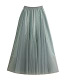 Dninmim Damen A-Linie Hohe Taille Tüll Faltenrock Lagenrock Elegant Langer Rock Brautjungfer Hochzeit Midi Rock, blau, Einheitsgröße