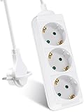 EXTRASTAR 3-Fach Steckdosenleiste, Flachstecker Mehrfachsteckdose mit 1.5m Kabel, Mehrfachsteckdose Flacher Stecker mit Kindersicherung, Flachstecker 16A/3680W, Weiβ