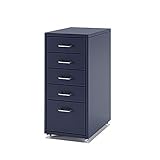 Moderner Aktenschrank aus Metall mit 5 Schubladen, auf Rädern, für Büroorganisation und Stil, Dunkelgrau