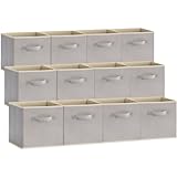 Lifewit 12 Stück Aufbewahrungswürfel, Aufbewahrungsbox aus Stoff, Ordnungsboxen aus Vliesstoff mit Griff für Würfelregal, Faltbox, Kleideraufbewahrung, Ordnungsboxen, 26,5 X 26,5 X 28 cm, Hellgrau