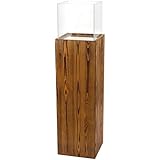 DECOKTIVO Windlicht-Säule, Kerzenständer, Deko-Laterne, Dekosäule, Bodenwindlicht, Holz und Glas, Für Wohnzimmer Balkon Terrasse, Nuss, 100 cm Hoch