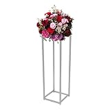 Desnysmf Blumenhocker Weiß Metall Eckig Blumenständer Beistelltisch Blumensäule Wohnzimme für Wohnzimmer, Esszimmer, Cafés, Bars, Hotels, Hochzeiten, 24*24*80 cm