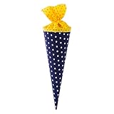 goldbuch 93552 Stoff-Schultüte, Zuckertüte mit Punkt- und Sternmuster, Geschwisterschultüte 35 cm, Geschwistertüte, Geschenktüte zur Einschulung und Schulanfang, Dunkelblau / Gelb