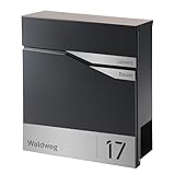 Forgard Briefkasten Anthrazit mit Zeitungsfach (RAL 7016), personalisiert, Postkasten Modern aus Zinkstahl mit 2 Familiennamen, Straße und Hausnummer, inkl. Montageset, TRELLEBORG