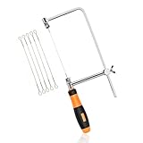 VOBOR Laubsäge, Dekupiersäge mit Holzgriff und 5 Sägeblätter, 360 Grad drehbar, Verstellbare Laubsägen, Metallsäge Bogensäge für Metall und Holz (S)