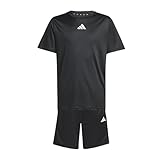 adidas Unisex-Kinder TRAIN ESSENTIALS 3-STRIPES T-SHIRT SET Jogginganzug, Black/White,