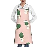 Schürze mit Kaktus-Druck, Schürze mit Taschen, verstellbare Latzschürze, Kochschürze, Grillschürze, Weiß, Einheitsgröße, Weiß, EinheitsgröÃŸe