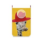 hengpai Niedlicher Wäschesammler für Kinder, zum Aufhängen, schmutzige Kleidung, Stoff, Kulturbeutel mit Tür-Wandhaken, roter Hut, Giraffe, Gelb