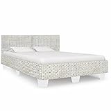 ZEYUAN Bettgestell Grau Natur Rattan 140 x 200 cm, Familienbett, Bettrahmen, Schlafzimmer Bett - 283091