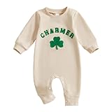 CocMouse Strampelanzug für Neugeborene, Baby, Mädchen, Jungen, St. Patrick's Day, lässiger Kleeblatt-Stickerei, langärmelig, niedlicher Irischer Tag, Kleeblatt, Khaki, 6-12 Months