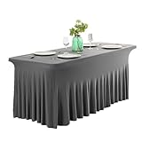 Faltenresistente, dunkelgraue 2,4 m Spandex-Tischdecke, Stretch-Tischdecke für Hochzeit, Party und Veranstaltung, Dekoration, elegante rechteckige Tischdecke