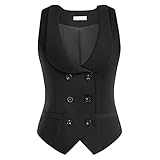 Belle Poque Damen Weste Ärmellos Gefüttert Zweireihige Knöpfe Rückenverstellgurt Gilet Freizeit Party Ärmellosweste BP0150A21-02_0XL