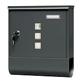 WOLTU Briefkasten Postkasten mit Zeitungsfach Sichtfenstern Namensschild, Wandbriefkasten abschließbar, mit 2 Schlüsseln, modern, Anthrazit, 30,5x33,5x10 cm, BK006an