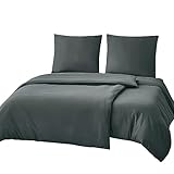 RUIKASI Bettwäsche 135x200 4teilig Grau - Oeko Tex Bettbezüge 135 x 200 2er Set Anthrazit mit Kissenbezüge 80x80, Bettwäsche-Sets 135x200cm aus Mikrofaser mit Reißverschluss Weich und Bügelfrei